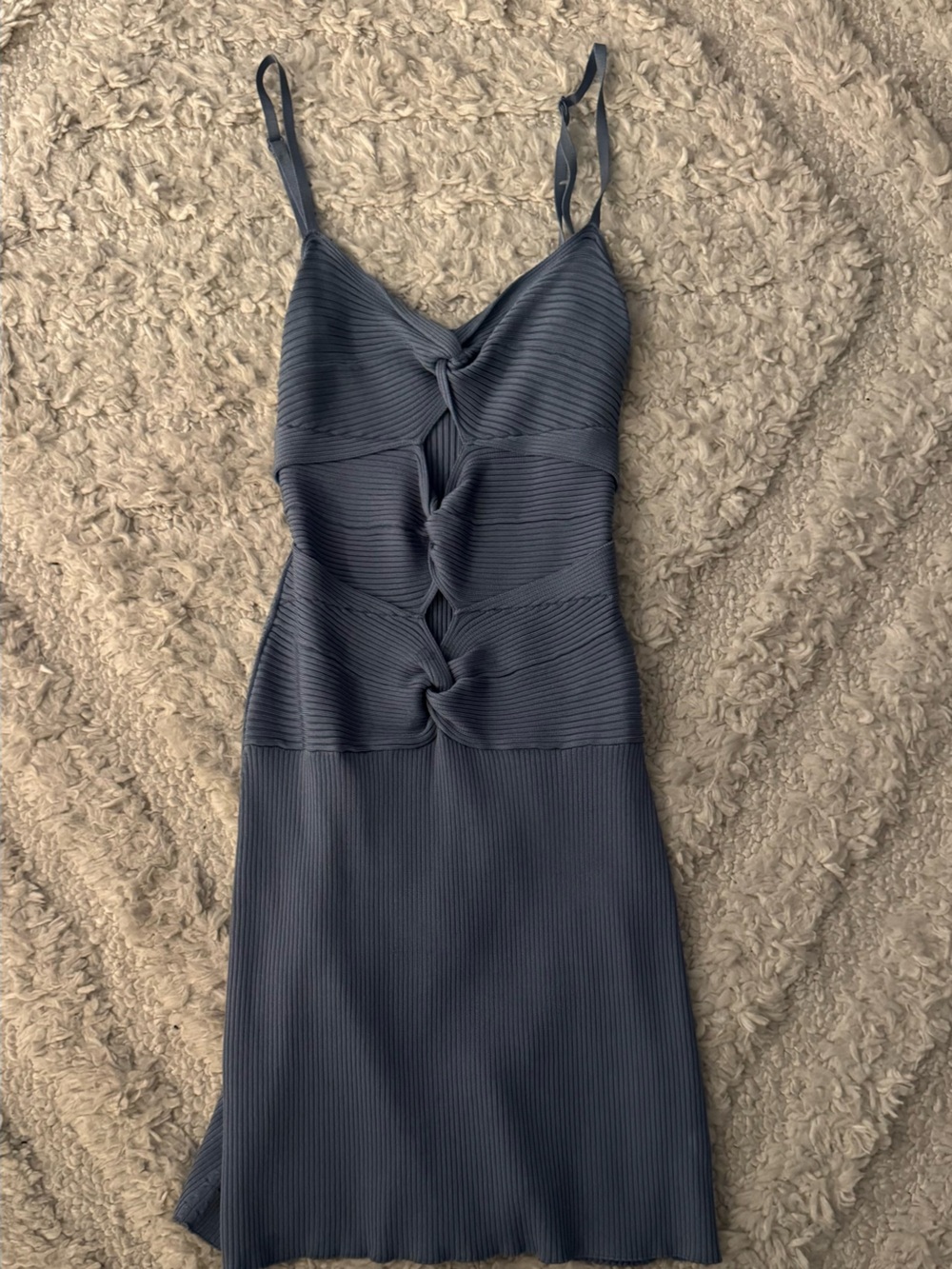 cult gaia Ribbed Knot-Front Midi Dress in Slate Blue